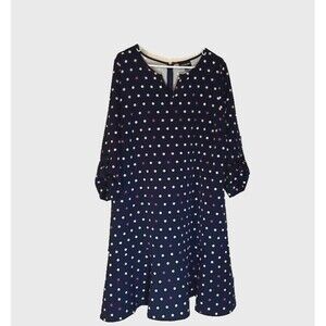 Lane Bryant Blue w/Pink Polka Dots 3/4 Sleeves Businesscore A-Line Dress SZ 18